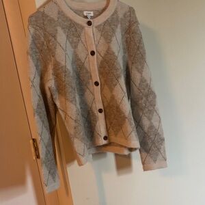 J. Crew Beige and Gray Argyle Cardigan